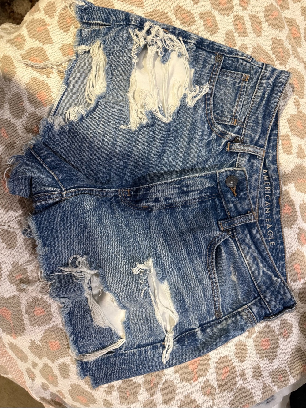 American Eagle Outfitters Light Blue Distressed Denim Shorts